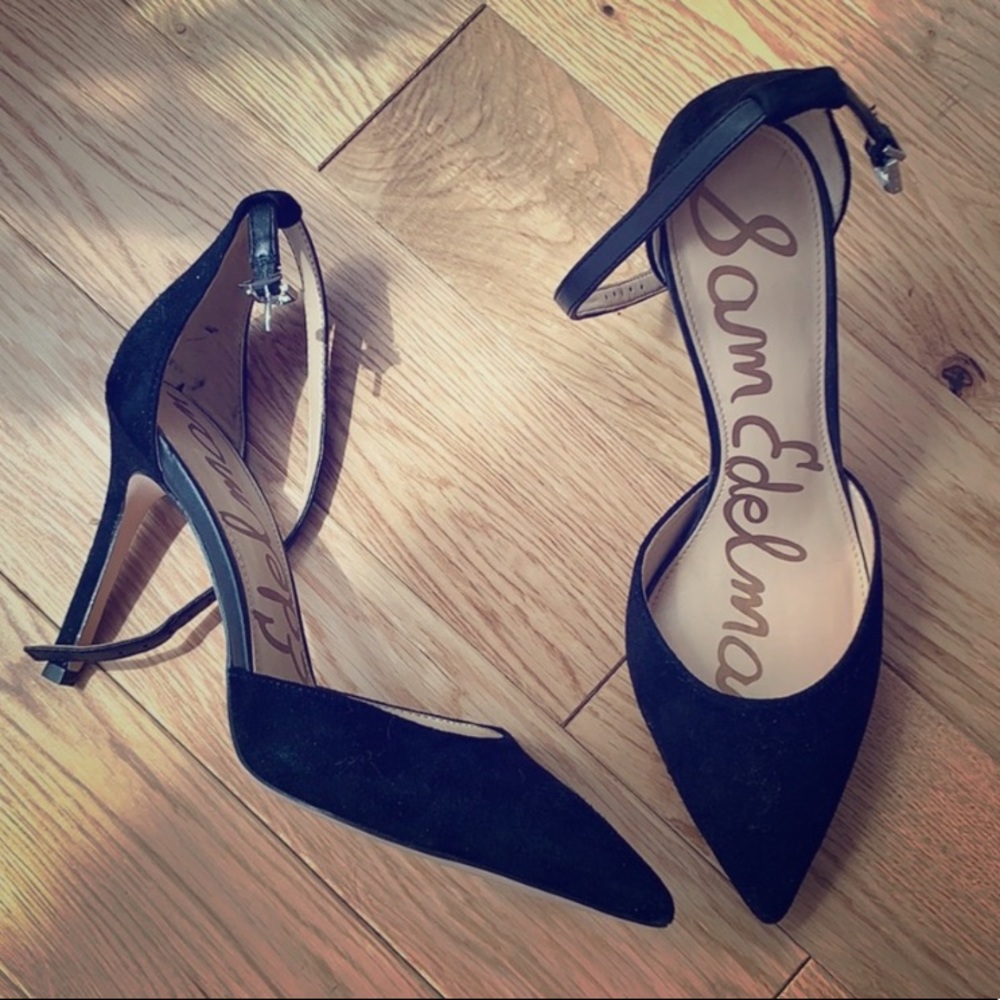 Sam Edelman Black Pointed Toe Ankle Strap Heels